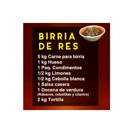 Paq Esp 22 Birria de res (5kg Carne P/ Birria)